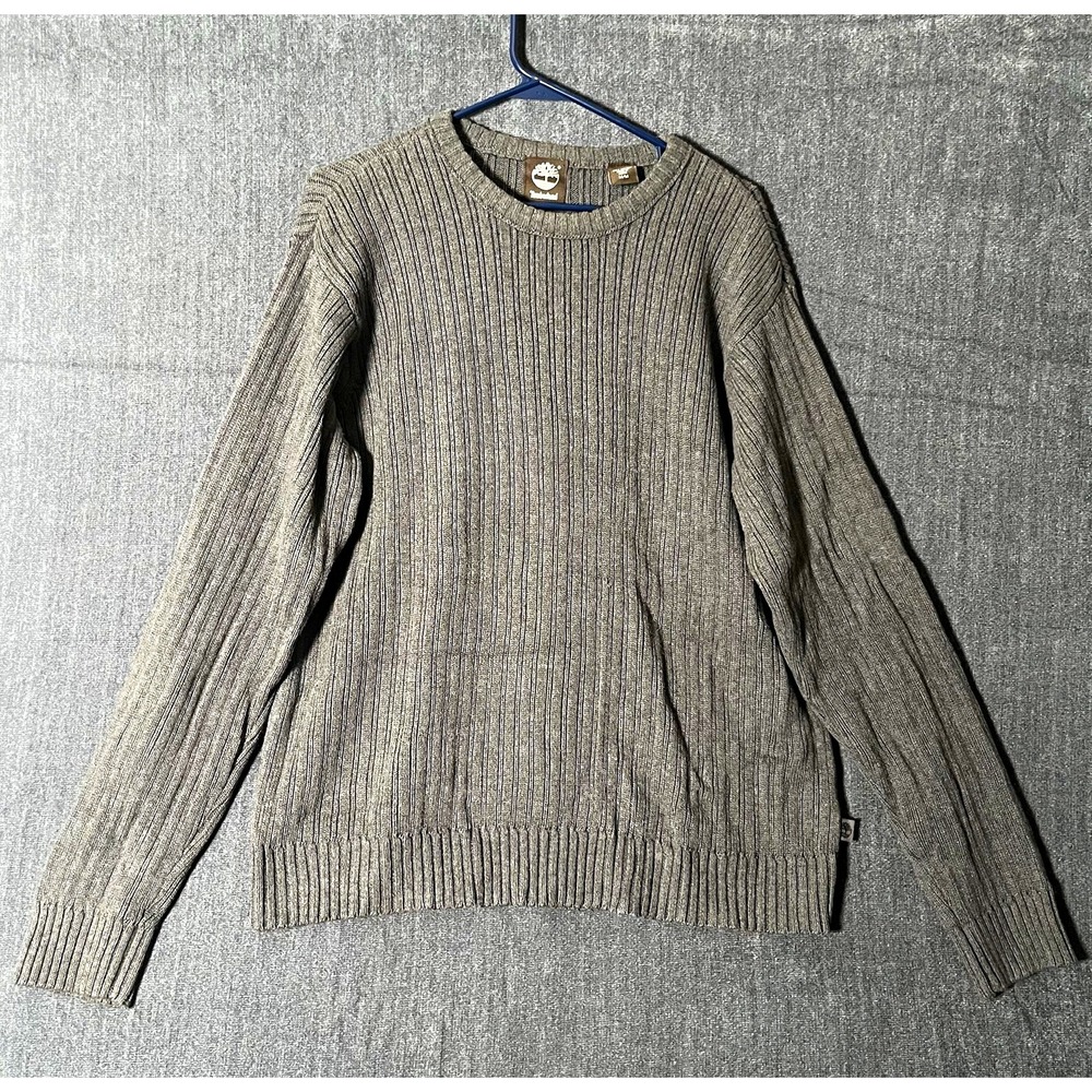 Timberland Men's M Gray Ribbed Knit Cotton Crew Neck Pullover Sweater